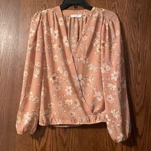 Floral Long Sleeve Deep V Blouse